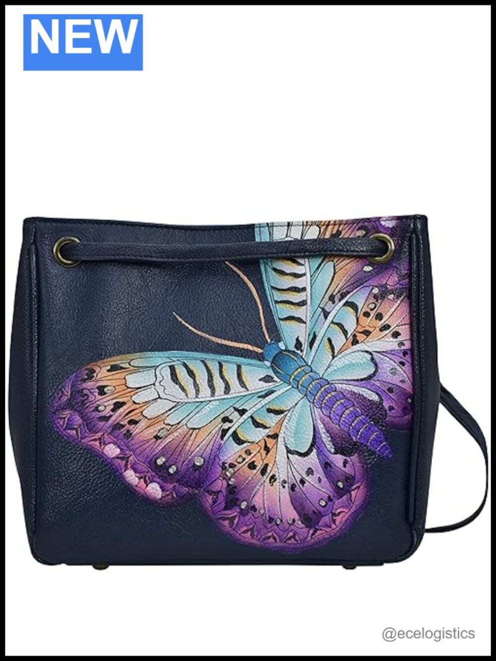 Hand Painted Genuine Leather Slip Handle Shopper With Strap